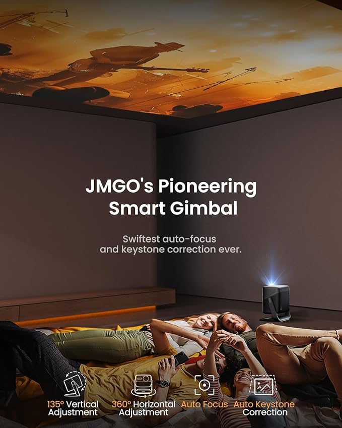 JMGO N1S Pro Triple Laser 4K Projector with WiFi and Bluetooth, 2250 ISO Lumens, 1600:1 Contrast, GTV, 360° Real-time Auto Focus, 300", HDR10, Dolby Digital Plus, Portable for Home Outdoor