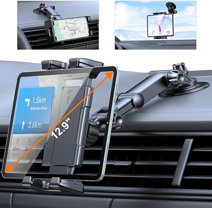 OHLPRO Tablet Holder for Car with 3M Adhesive, 360° Rotation Adjustable iPad Car Mount, Universal for Windshield and Dashboard Stand, Compatible with iPad/mini Samsung Galaxy 5"-13" Tablet, Android