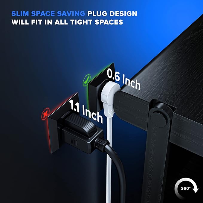 Maximm 360° Rotating Flat Plug Extension Cord with a Removable Hook, White Extension Cord 10 ft (16 Gauge) UL Certified