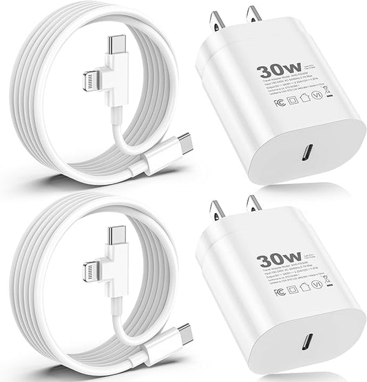 iPhone Charger Fast Charging,2 Pack 30W USB C Charger Block with Type C to C&Lightning Cable 6FT Compatible with iPhone 17/16/15/14/13/13 Pro/12 Pro/12 Pro Max/11/Xs Max/XR/X/SE,iPad,AirPods