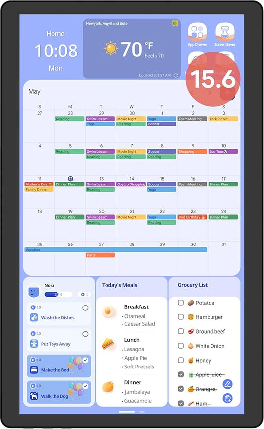 Digital Calendar+ 2: 15.6 Inch Wall Touch Screen Chore Chart Customize Dashboard Smart Electronic Calendar for Family Schedules Meal Planner Support App Store with Stand Wall Mount Black