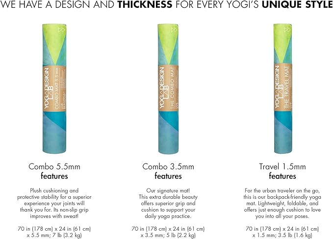 YOGA DESIGN LAB | The Combo Yoga Mat | Eco Luxury | Ideal for Hot Yoga, Power, Bikram, Ashtanga, Sweat | Studio Quality | Includes Carrying Strap!