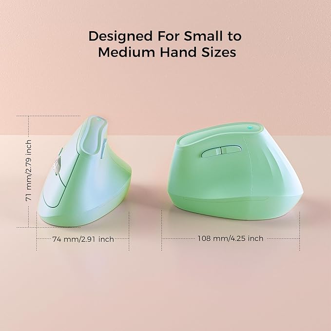 57° Ergonomic Wireless Tower Mouse, Vertical Quiet Ergo Mouse, Bluetooth(BT5.0,BT3.0)&2.4G, (800/1200/2400/2400/4000), 5 Buttons for Windows, macOS, iPadOS, Laptop, PC (Green)