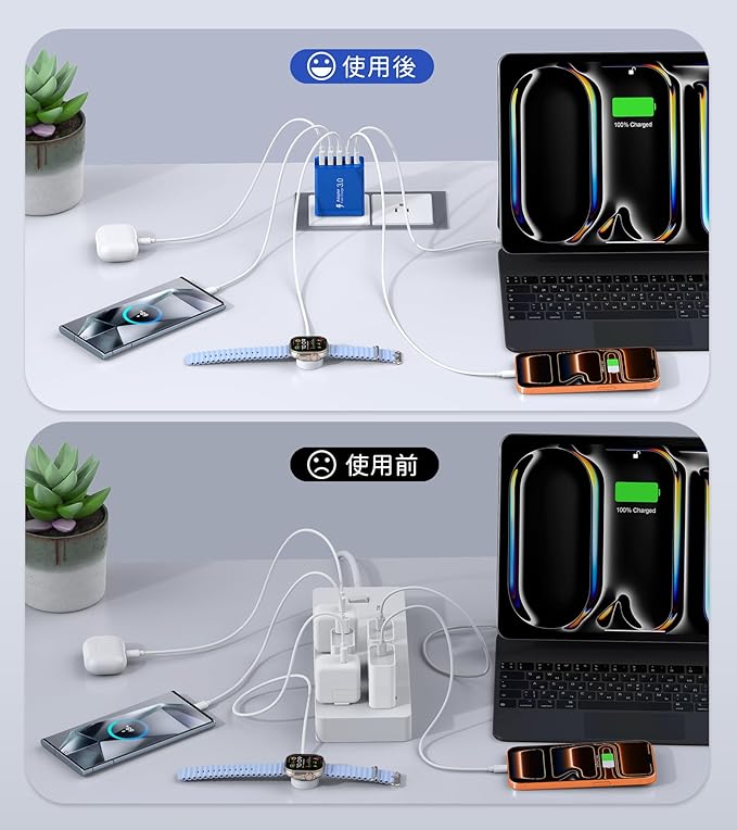 USB C Wall Charger, 50W USB C Charger Block 2-Pack 5-Port PD Fast Charging Blocks,Multiport 2USB C+3USB A Plug,Type C Power Adapter Brick Cube for iPhone 17/16/15/14/13,Samsung,for Switch（Dark Blue）