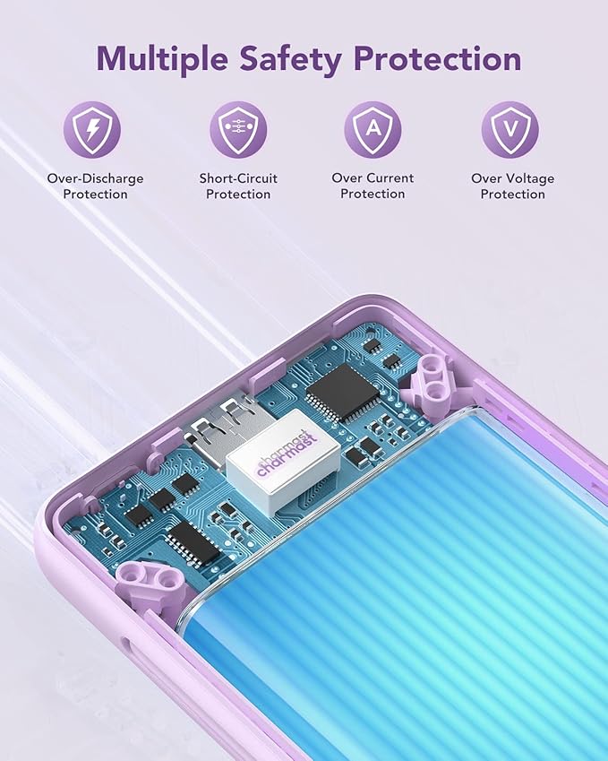 Charmast Portable Charger with Built-in Cables & Wall Plug, 10000mAh Portable Power Bank, External Battery Pack Travel Essentials Compatible with iPhone 16/15/14/13, Samsung, iPad etc