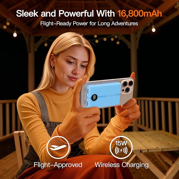 Magnetic Portable Charger, 16800mAh Wireless Power Bank, with 20W USB-C Fast Charging and LED Digital Display Magnetic Battery Pack, Compatible with iPhone 16/15/14/13/12 Full Series (2025)