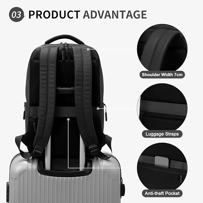 Waterproof Laptop Backpack for Men & Women, Flight Approved Anti-Theft Daypack with 15.6-inch Laptop Sleeve (Black)