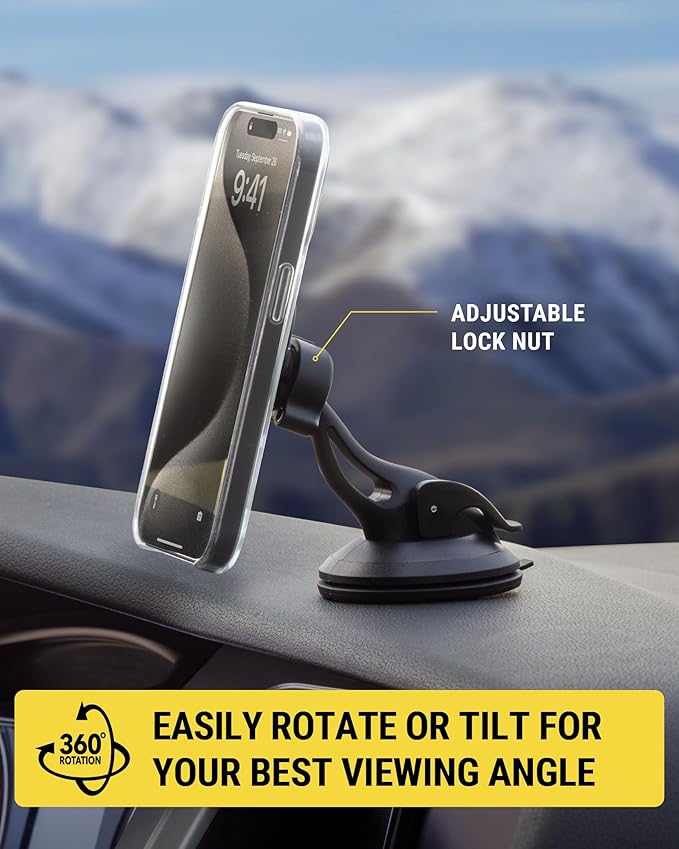 Scosche MagicMount™ SMSWD Magnetic Phone Holder for Car Dashboard/Windshield, MagSafe Stand, Suction Cup Phone Mount Compatible with iPhone 16 15 14 13 12 Series, Mag Safe Case & All Cell Phone