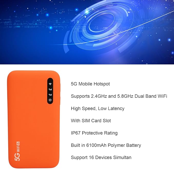 5G High Speed WiFi6 Mobile Hotspot Router with SIM Card Slot 6100mAh Battery Band Portable Router for Travel