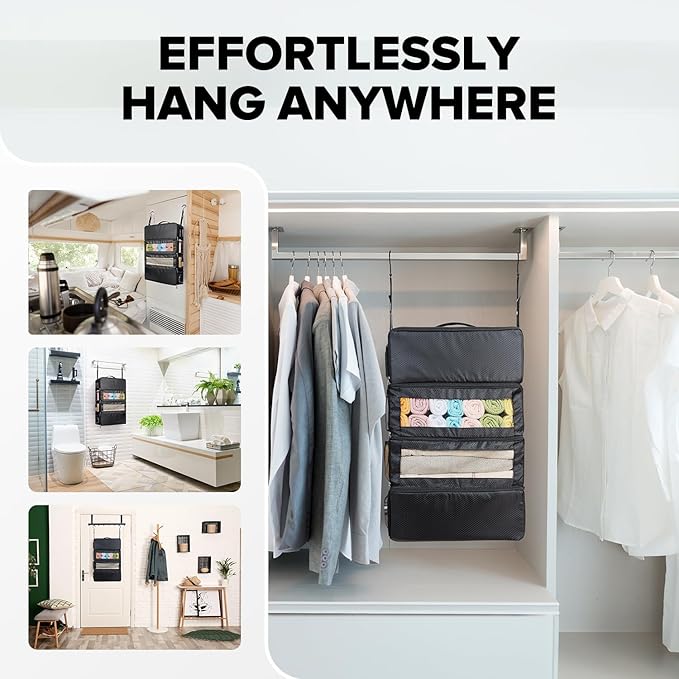 Suitcase Organizer, Travel Luggage Organizer Hanging Shelves Packing Cube Closet/Collapsible Portable Travel Organizer for Carry-on