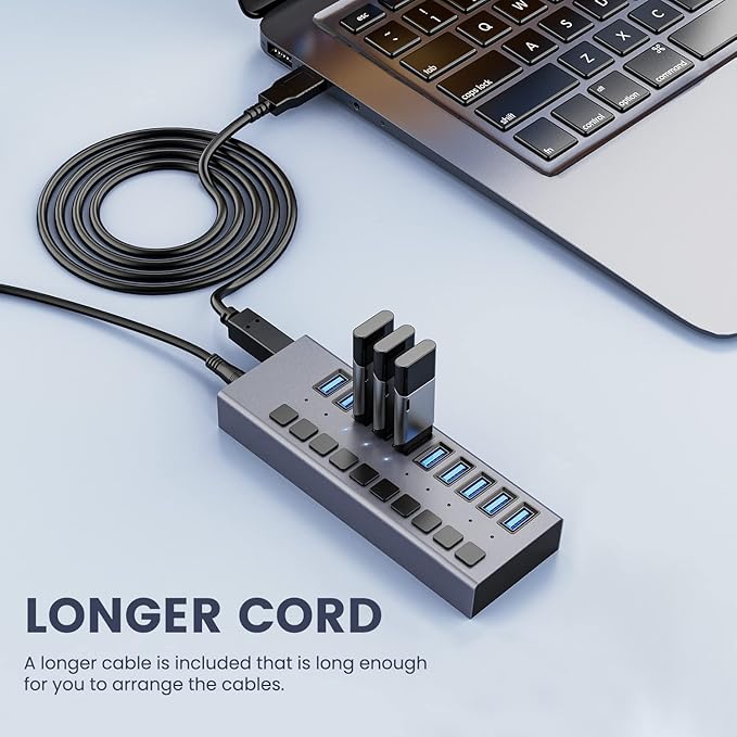 48W Powered USB Hub - ACASIS 10 Ports USB 3.0 Data Hub, Individual On/Off Switches, 12V/4A Power Adapter, Aluminum Housing, USB Splitter for PC, Computer, Mobile HDD, Flash Drive