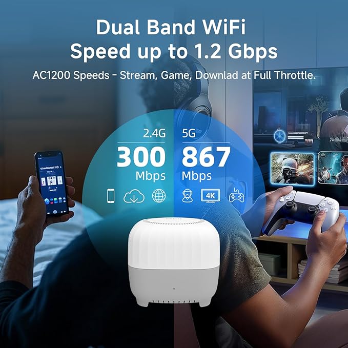DBIT AC1200 Whole Home Mesh WiFi System, Covers up to 4,000 Sq Ft, Dual-Band 1200Mbps Mesh Network for 90 Devices, Replaces Wireless Router and WiFi Extender, 4 Gigabit Ports per Unit (D-MAC3, 2-Pack)