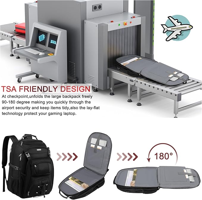 Extra Large Laptop Backpack for Travel, College & Work, TSA Friendly Commuter Gaming Bag with USB Charging Port, Heavy-Duty Anti-Theft Design Fits 18.4 Inch Laptop, Grey, 21.7x15.9x10.2”