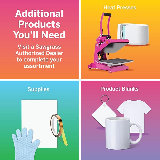 Sawgrass SG500 Sublimation Printer Bundle | Includes Professional Dye-Sublimation Printer with 31mL SubliJet UHD Inks & TruePix Sublimation Paper | Wi-Fi Connectivity | Create Custom Designs
