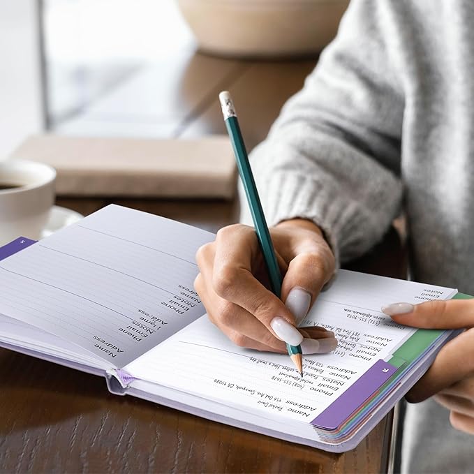 SUNEE Address Book with Colorful Alphabetical Tabs, Address Notebook Organizer for Record Contacts, 5.3'' x 7.7''- Purple