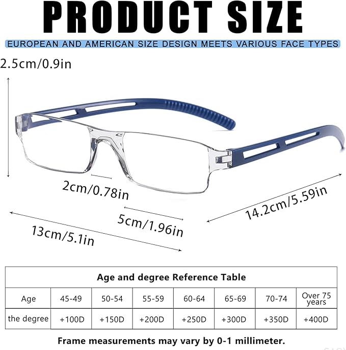 Viseng 3 pairs of reading glasses, blue light blocking glasses, computer reading glasses for men and women, fashionable rectangular one-piece glasses frame+3.5(Blue)
