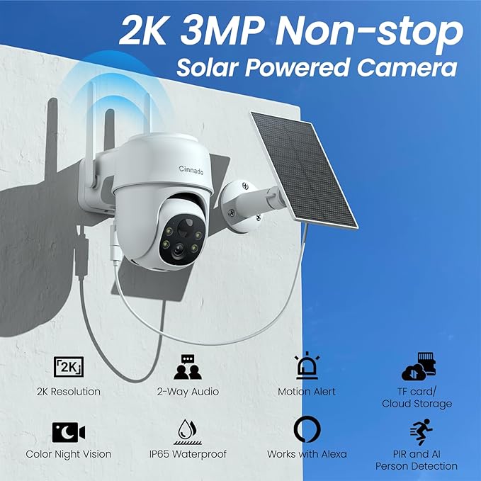 2K Cameras for Home Security-2.4G WiFi Outdoor Camera Wireless Solar/Battery Powered, 360° Viewing, Human Detection, Color Night Vision, Cloud/SD Storage B6 (B6-White-3pack-2.4G)