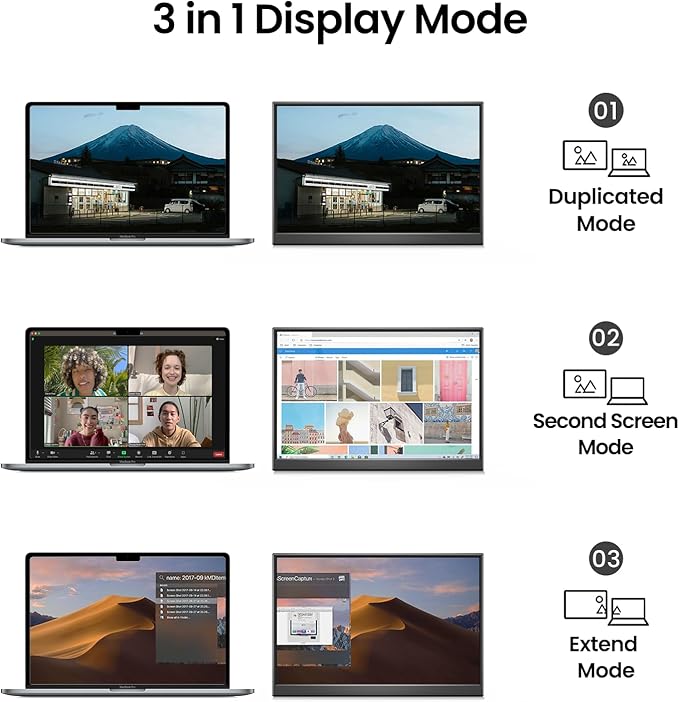 Yxk Portable Monitor 14 inch 2.2K QHD USB C HDMI Ultra-Slim IPS Travel Display & Speakers, HDR Plug&Play, External Monitor for Laptop PC, Phone,Mac