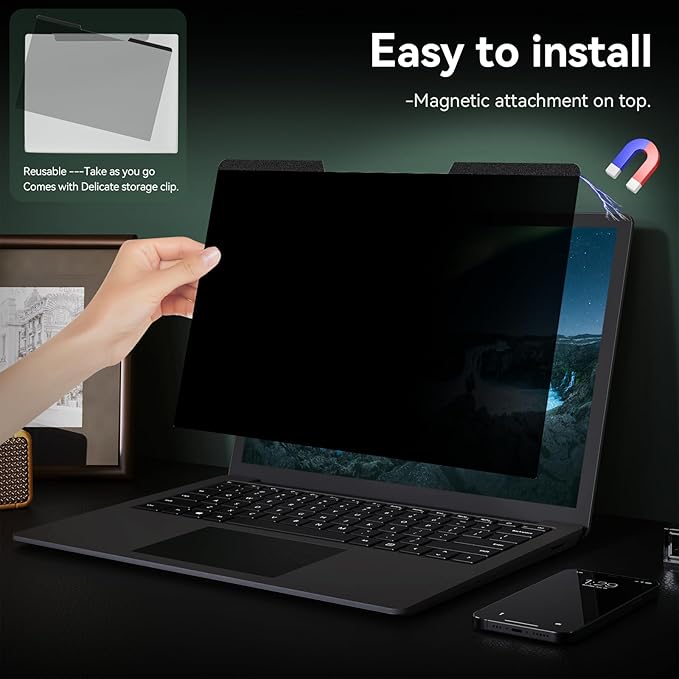 Magnetic Laptop Privacy Screen 13.3 Inch for 16:9 Computer Monitor Anti-Glare Blue Light Monitor Protector, Removable 13.3in Film for Lenovo HP Acer Asus Thinkpad Envy Xps