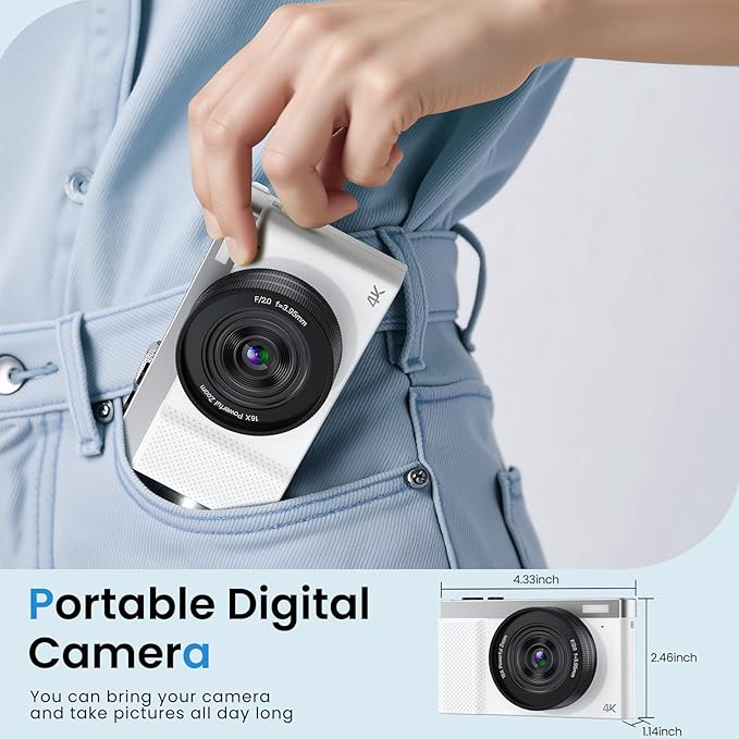 4K Digital Camera, 64MP Vlogging Camera for Photography with 3" 180° Flip Screen,Macro and Wide-Angle Lenses,16X Digital Zoom Point and Shoot Camara with 64GB Micro SD Card for Beginner, Teens