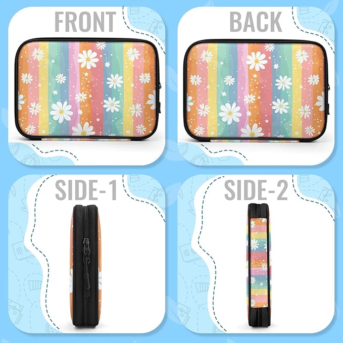 Rainbow Daisies Electronics Travel Organizer Case, Tech Accessories Cable Storage Bag for Cords, Charger, Phone, Hard Drive
