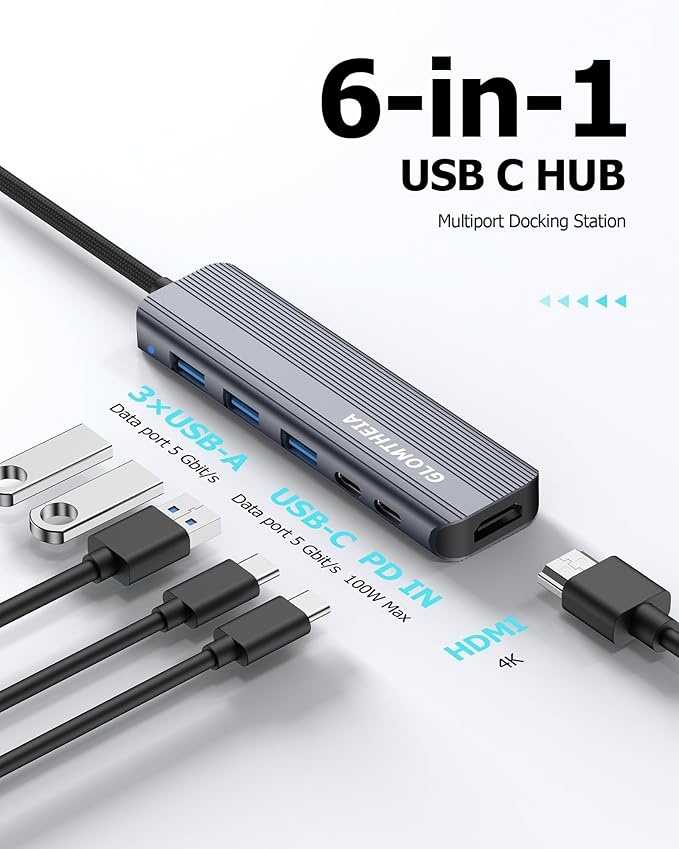 USB C Hub HDMI Multiport Adapter Dongles for MacBook Pro/Air Mac iPad Laptop, Tpye C Multiple Dock with 4k@30Hz HDMI, USB A 3.0, USB C 3.0, 100W Pass Through Charging