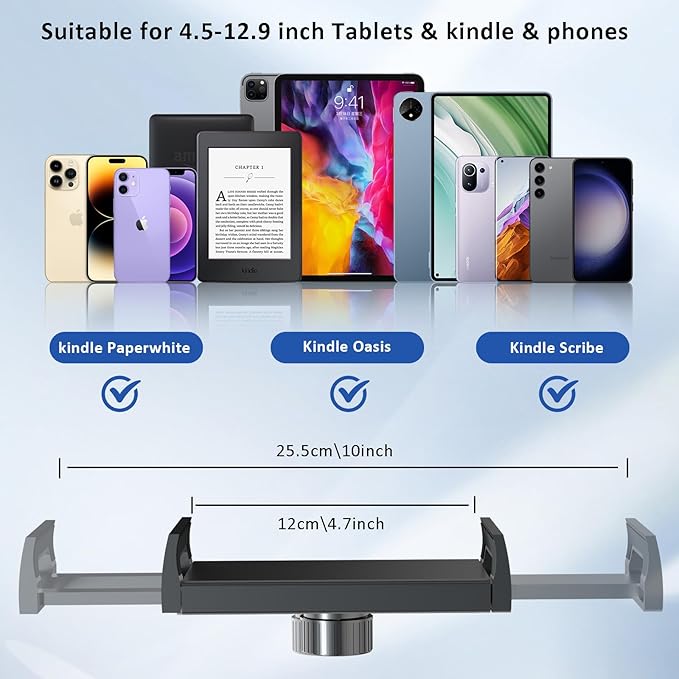 Floor Stand for Kindle Reading in Bed with Remote Page Turner, Hands Free Tablet Arm Holder for Kindle Accessory, Compatible with iPhone Paperwhite eReader Tablet 4.5-12.9 inch (kt-sd2)