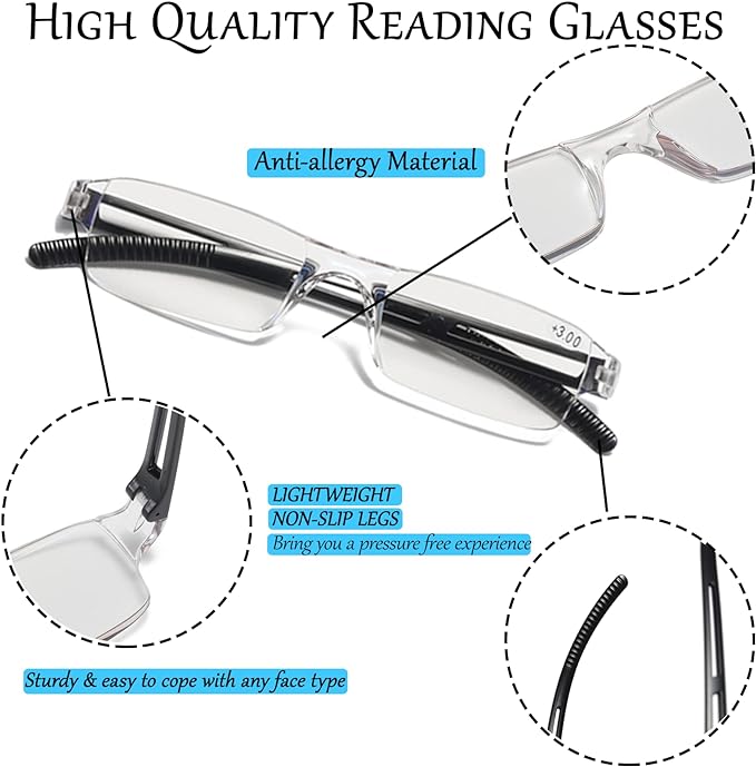 Viseng 3 pairs of reading glasses, blue light blocking glasses, computer reading glasses for men and women, fashionable rectangular one-piece glasses frame+2.0