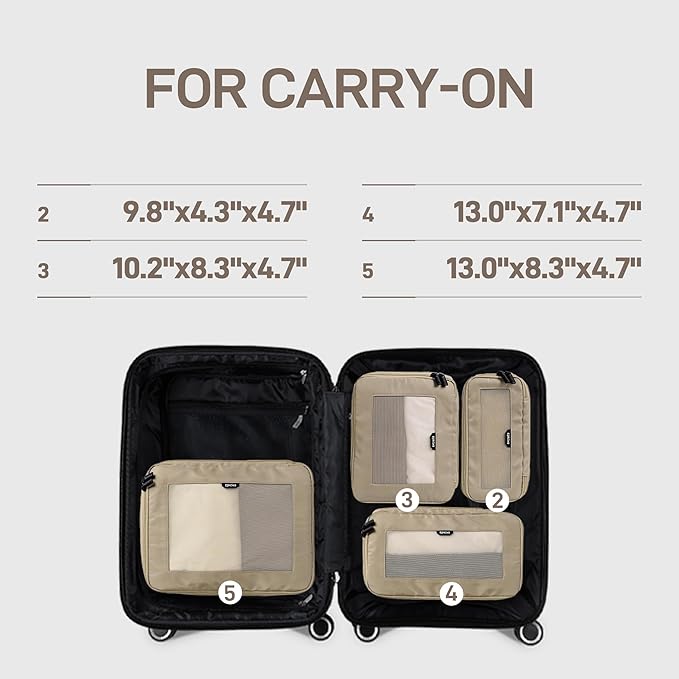 EPICKA TripCozy Compression Packing Cubes - 4 Set Durable Travel Organizer Bags with Mesh Top, Expandable Travel Accessories for Carry on, Luggage, Suitcase, Backpack (Khaki)