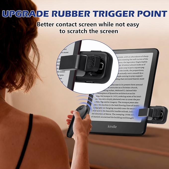 Remote Control Page Turner for Kindle Paperwhite Oasis Scribe Kobo, RF Page Turner Clicker for Kindle Device iPhone iPad Tablets, Novels Ereader Accessories with Wrist Strap Storage Bag
