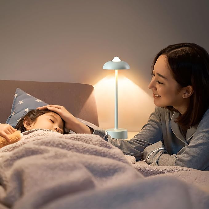 DAWALIGHT Cordless Rechargeable Desk Lamp with 3-Level Stepless Dimming, Adjustable 2700K/4000K/6500K Color Temperature, Portable Aluminum Table Light for Bedroom Restaurant Outdoor, Green