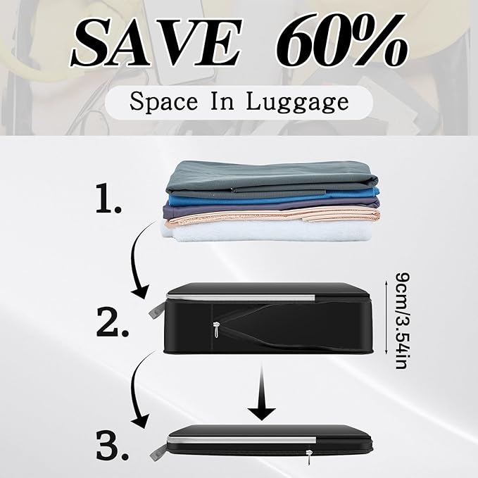 Hosuly 6 Pcs 17.3 x 12.6'' Compression Packing Cube Bag Extra Large Travel Expandable Space Saving Organizers XL for Luggage Storage(Black)