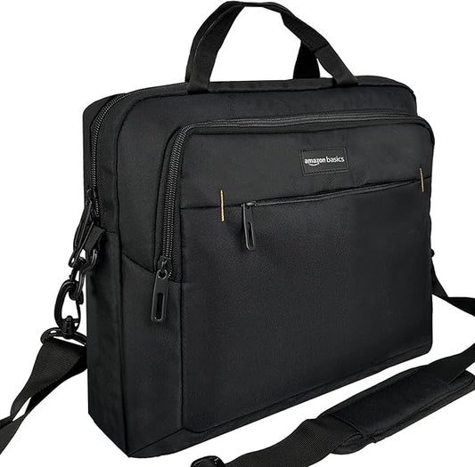 Amazon Basics Laptop Carrying Case with Shoulder Strap and Handle, Large Capacity, 15.6 in, Black