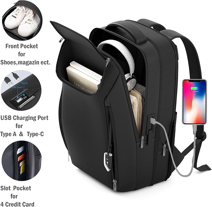 Expandable Travel Backpack, Business Laptop Backpack,Commute Backpack with USB Charging Port fit 15.6 Inch Laptop