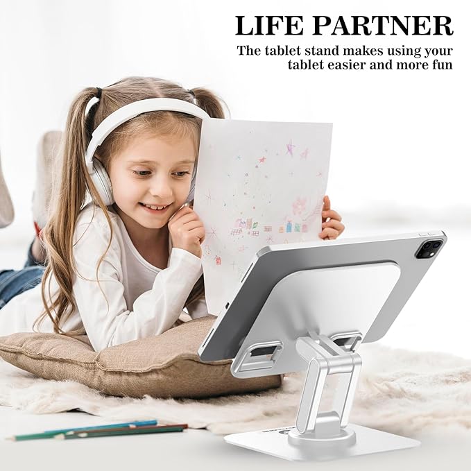 OCYCLONE for iPad Stand for Desk 360 Rotating Adjustable Portable Monitor Tablet Holder, White