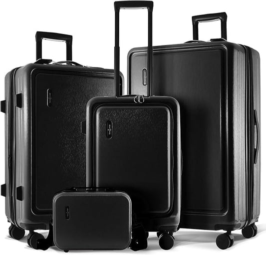 Hard Shell Luggage Sets with Spinner Wheels 4 Piece, Expandable Large Suitcases with TSA Lock, Travel Large Suitcase Set, Jet Black Luggage Set