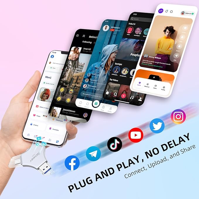 MFi Certified USB 3.0 Flash Drive 256GB for iPhone, 3in1 External Memory Photo Keeper Storage Stick for Picture/Video/Data Saver/Backup, High Speed Thumb/Jump/Hard Drives for iPhone/iPad/Android/PC