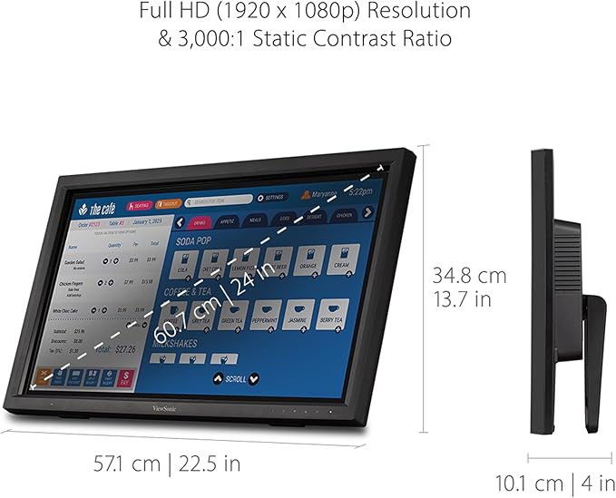 ViewSonic TD2423D 24 Inch 1080p 10-Point Multi IR Touch Screen Monitor with Eye Care HDMI, VGA, USB Hub and DisplayPort