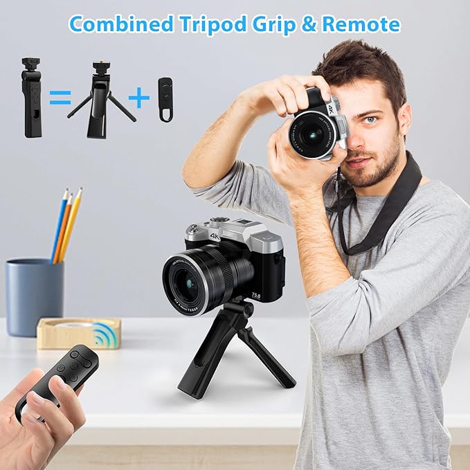 Camera for Photography, 10X Optical Zoom 4K Digital Camera, 75MP Vlogging Cameras for YouTube, WiFi Autofocus 3" 180° Flip Screen with 32GB Card, Tripod, 2 Batteries & Battery Charger, Black