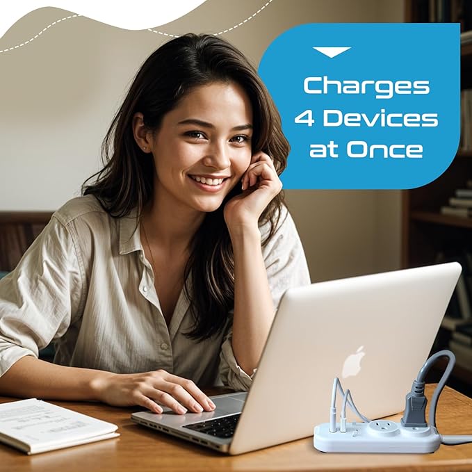 Ceptics Travel Power Strip - Small & Compact - Surge Protector - Grounded USB + Type C - 2 USA Outlets Input - Plugs for Europe, Asia, China, USA, South America