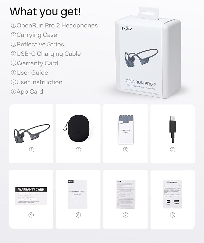 SHOKZ New OpenRun Pro 2- Bone Conduction Headphones, Open-Ear Bluetooth Wireless Sport Earphones for Running, Workouts - Sweat Resistant, Secure Comfortable Fit -Deep Bass, Smart Mic, Reflective Strip