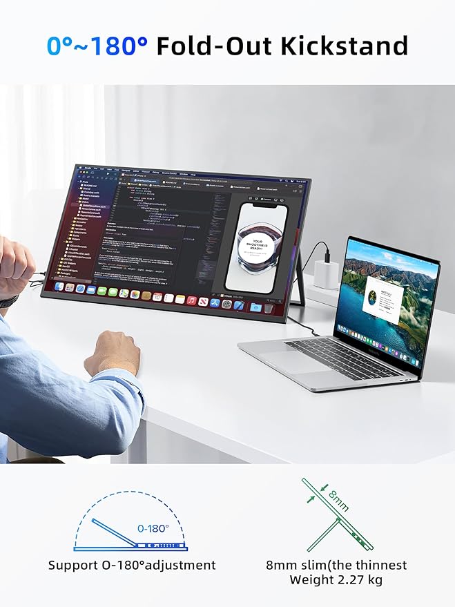 23.8" Portable Monitor, 1080P 100Hz VESA Large Laptop Screen, USB C/HDMI Second Display with Speakers, Laptop Screen Extender for Windows/Mac/Android/IOS/PS4/Switch/Xbox