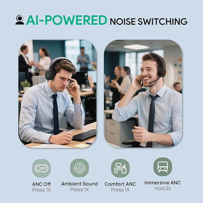 Yealink WH68 ANC DECT&Bluetooth Wireless Headset,606ft Long Rang 96% Active Noise Cancellation StereoTeams Headphones with 6X Noise Cancelling Mic,32H Call,Work Dual Ear Headsets (PC,CellPhone,Laptop)