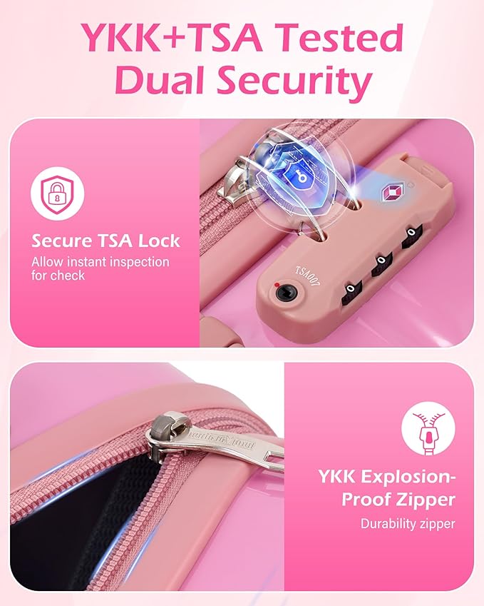 LONG VACATION Carry On Luggage Sets 3 Piece 20 Inch Suitcase Set, ABS+PC Hardshell Lightweight Travel Luggage with Spinner Wheels & YKK Zipper TSA Lock (Pink and White, 20 INCH)