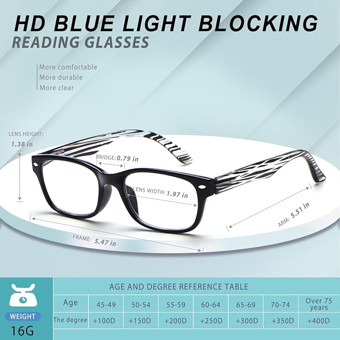 6 Pack Reading Glasses for Women Men Blue Light Blocking Spring Hinge Computer Readers, Anti Eyestrain/Glare