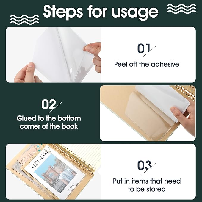 Tinlade 12 Pcs Adhesive Clear Corner Pockets 6 x 6 Inch Sticky Pocket Sleeves Self Adhesive Planner Pockets Adds Extra Storage Space to Notebooks Folders Planner Accessories, Home Office School