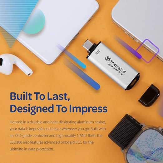 Transcend 2TB External SSD, USB 3.2 Gen2, Up to 1,050MB/s, Portable SSD with Type C, for Steam Deck, ROG Ally, MSI Claw, Windows & Mac, iPhone, iPad, Android, PS5, Xbox, Smart TV, Silver