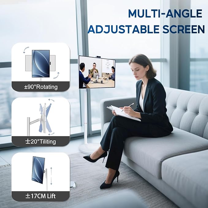 32 Inch 4K Smart Portable TV, Qualcomm Snapdragon 665 CPU, Built-in 20000mAh Battery with 10H Life Time, 8+128GB, Android OS, Rolling Touch Screen Monitor on Wheels, Air Remote Mouse, with 5MP Webcam