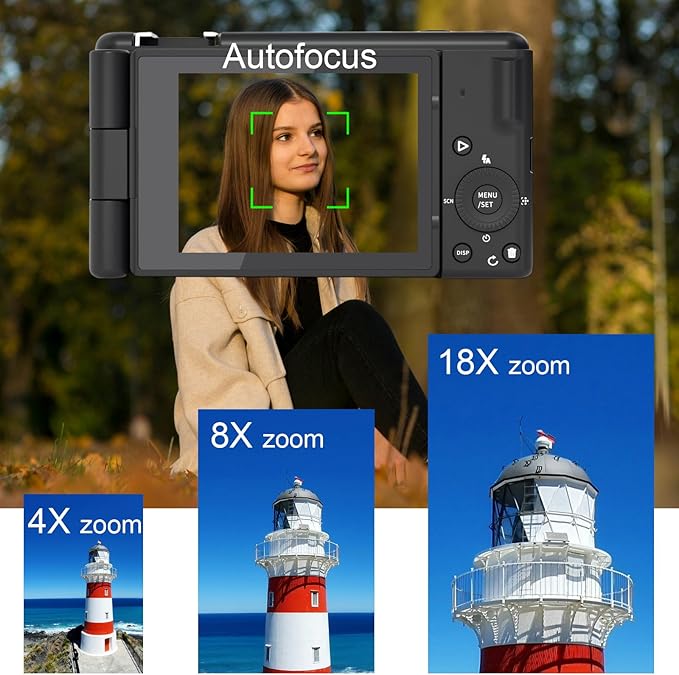 5K 4K Digital Camera Flip Screen 80MP Photography Camera, 18X Digital Zoom Autofocus Anti-Shake Compact Travel Point Shoot Digital Cameras for Teens, Beginners, Vlogging Camera for YouTube