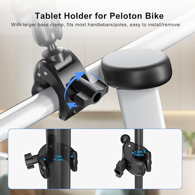 PLDHPRO Tablet Mic Music Holder for iPad Clamp Mount Stand, Microphone Tripod Treadmill Stroller Spin Bike Exercise Handlebar Accessories Compatible iPhone iPad Galaxy Tab 5.1-15.6'' Phones Tablets